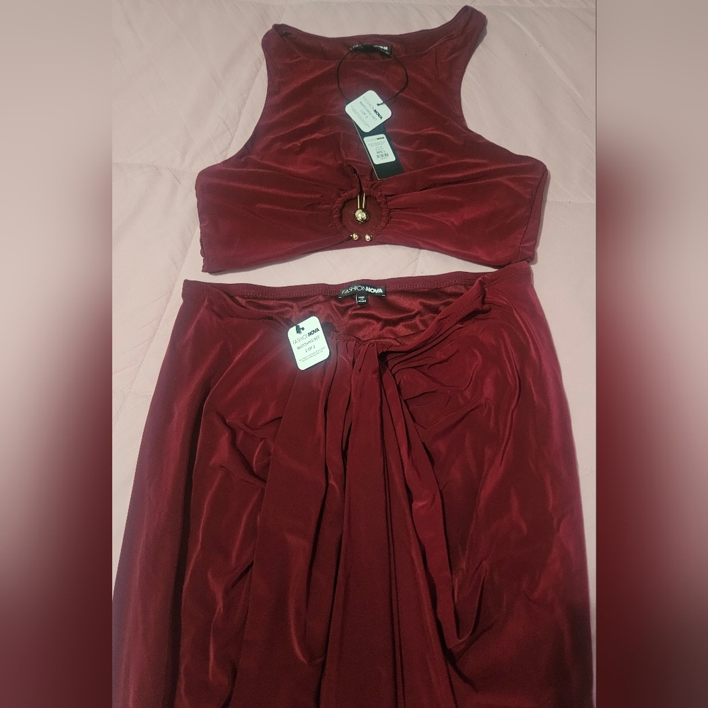 Fashion Nova Deep Red Skirt Set - Picture 3 of 7